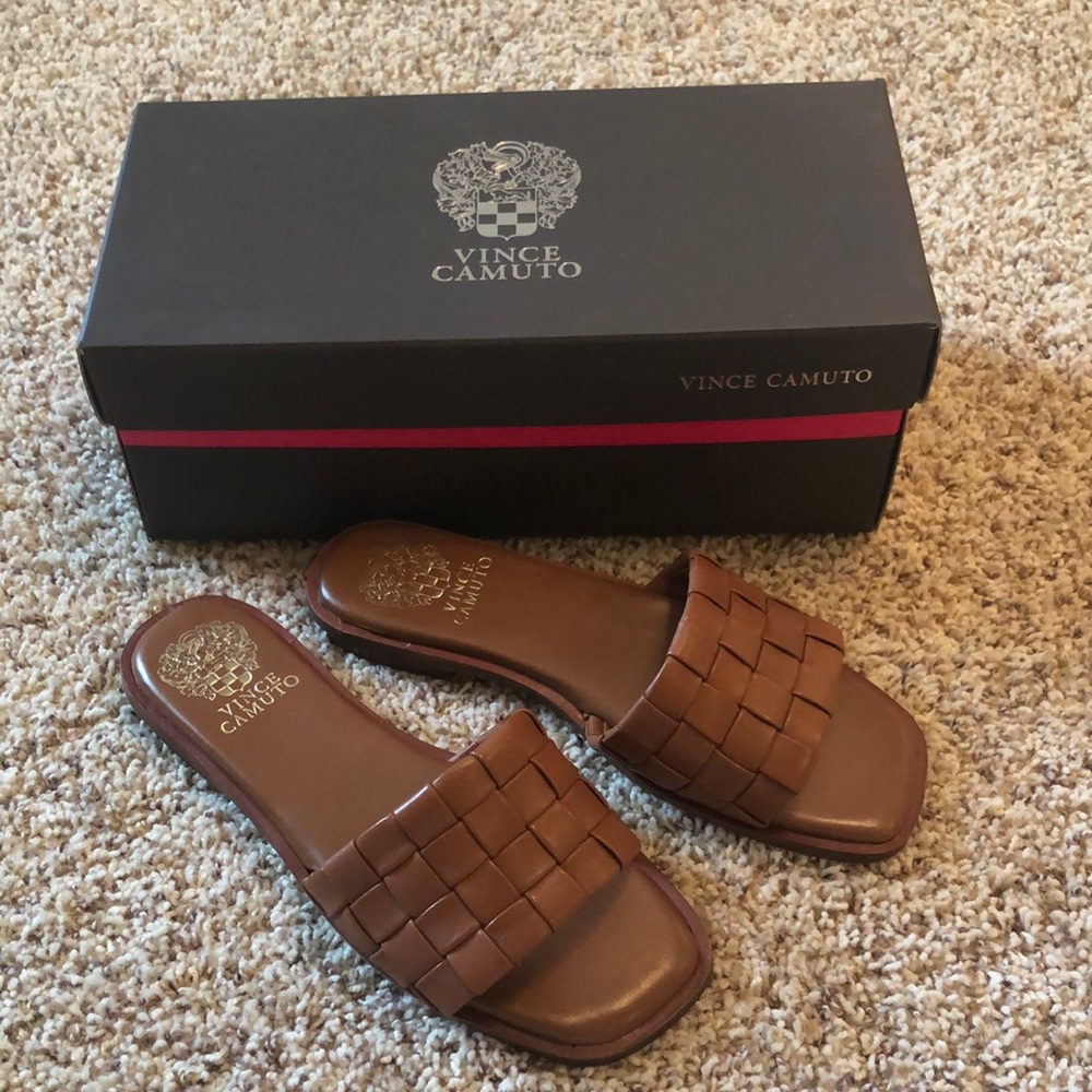 Vince Camuto Tan Woven Slide Sandals